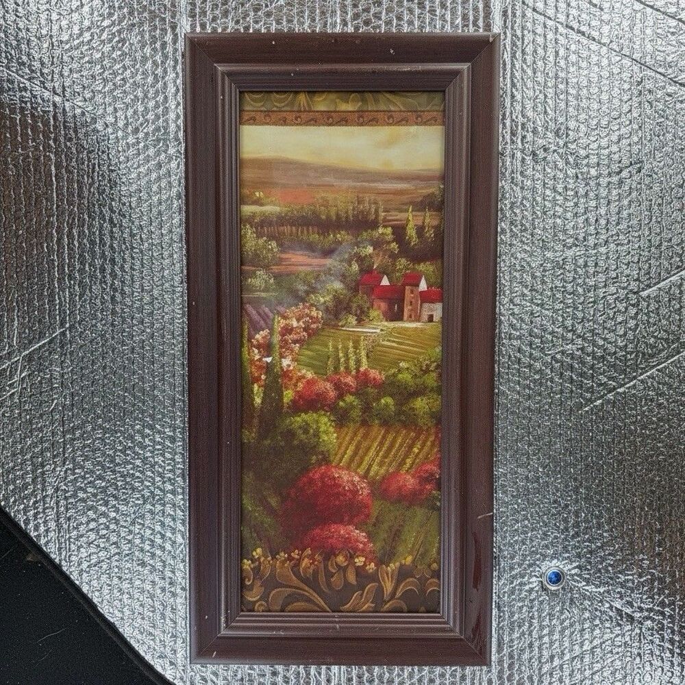 Framed Tuscan Countryside Landscape Wall Art Vineyard Farmhouse Rustic De - Picture 3 of 6